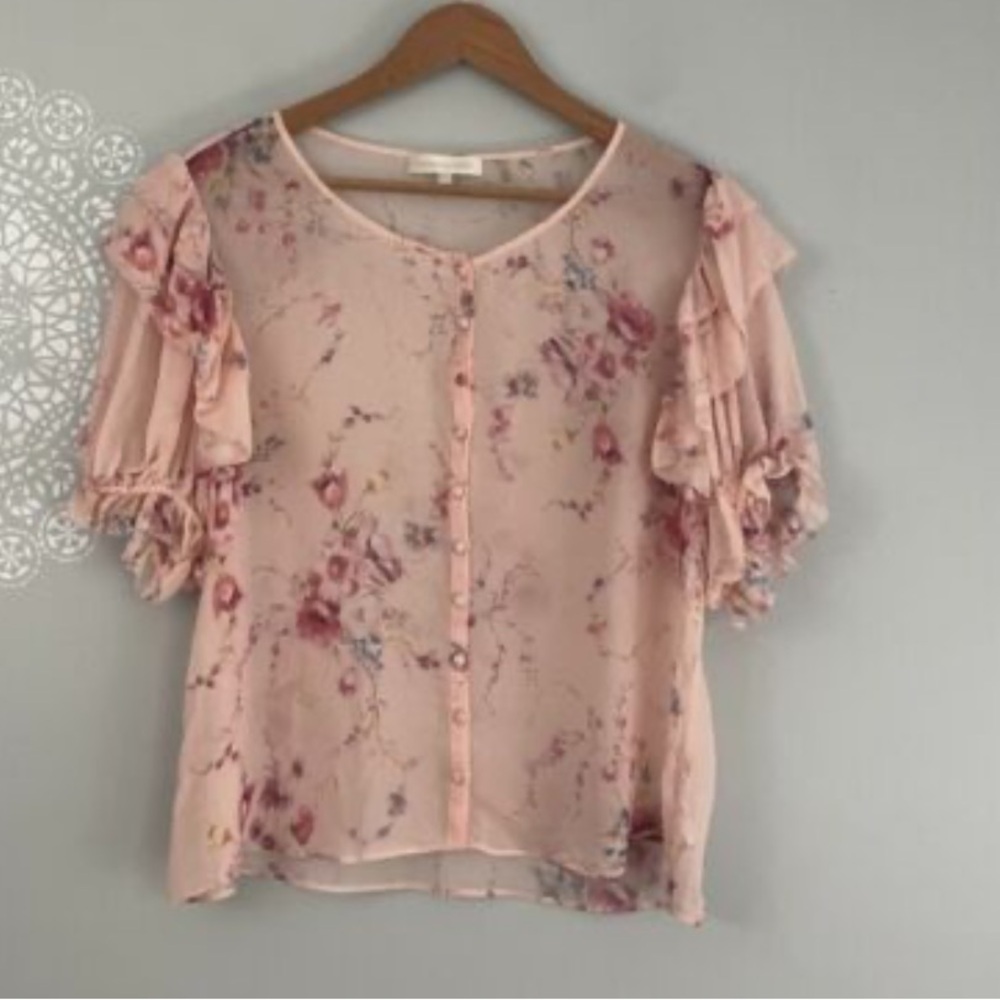 Loveshackfancy Shaye Silk Button Down Blouse In D… - image 3